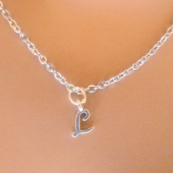 Silver Initial Necklace, Dainty Initial Necklace With Cursive Letter, Necklace - Picture 3 of 5
